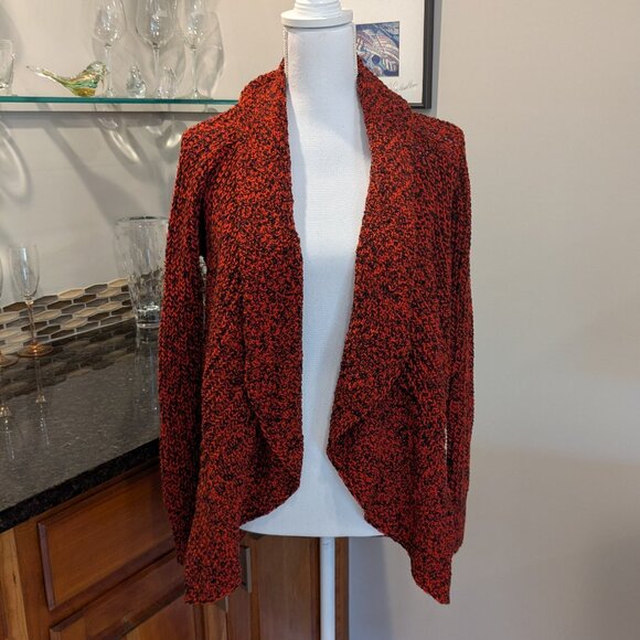Amazing Chaus Draped Oversize Open Front Cardigan Sweater Red Black Loose Weave - Picture 1 of 4